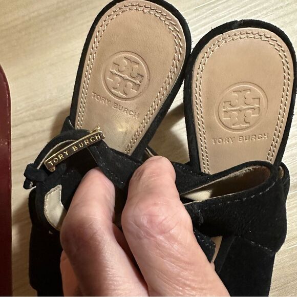 Tory Burch Black Suede Leather Peep Toe Heels Ankle Strap Cutout Stiletto - Picture 12 of 15